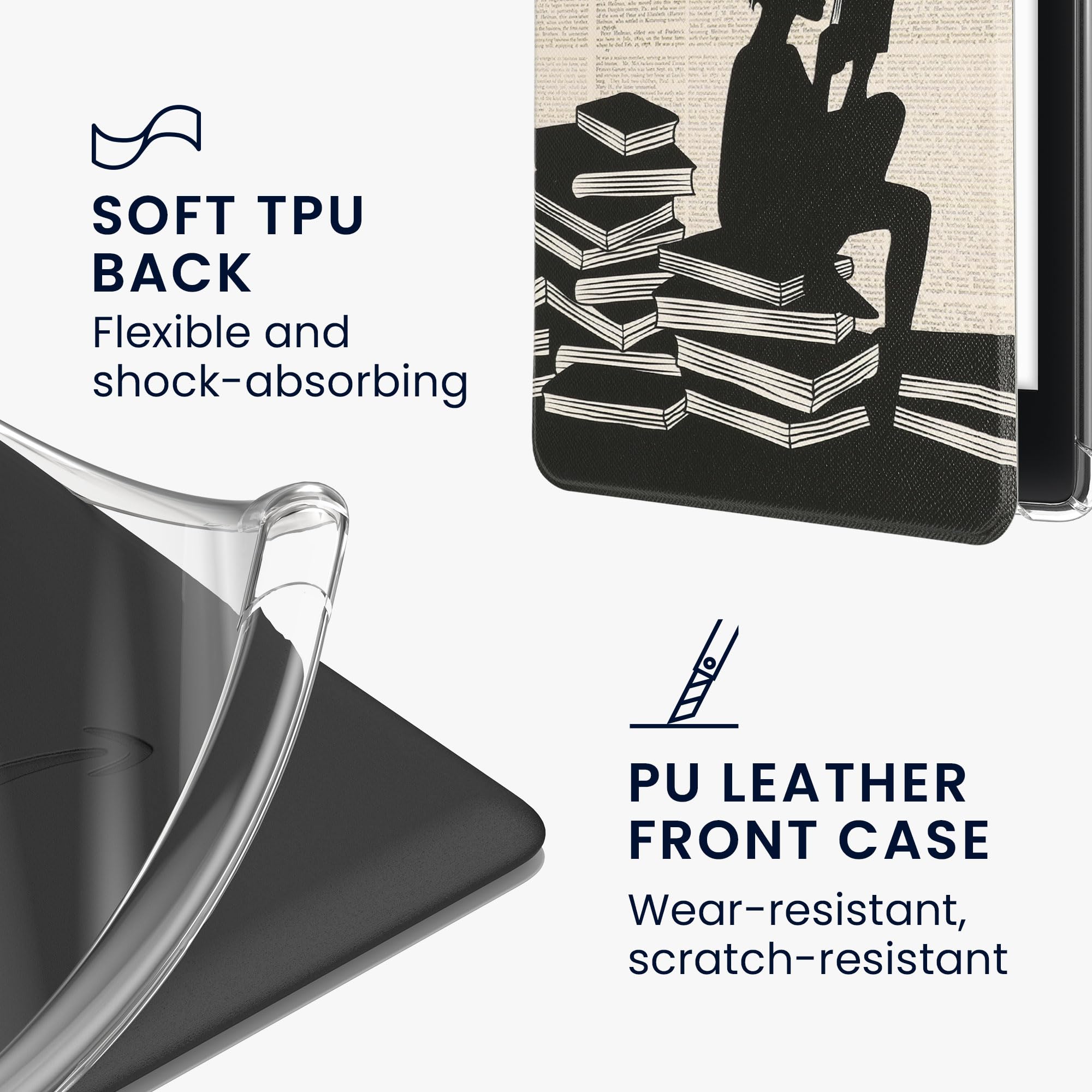kwmobile Carcasa Compatible con Amazon Kindle Paperwhite (2024)/Colorsoft - Funda Personalizable con Parte Trasera Transparente y Tapa - Case de Cuero Sintético y TPU para E-Book
