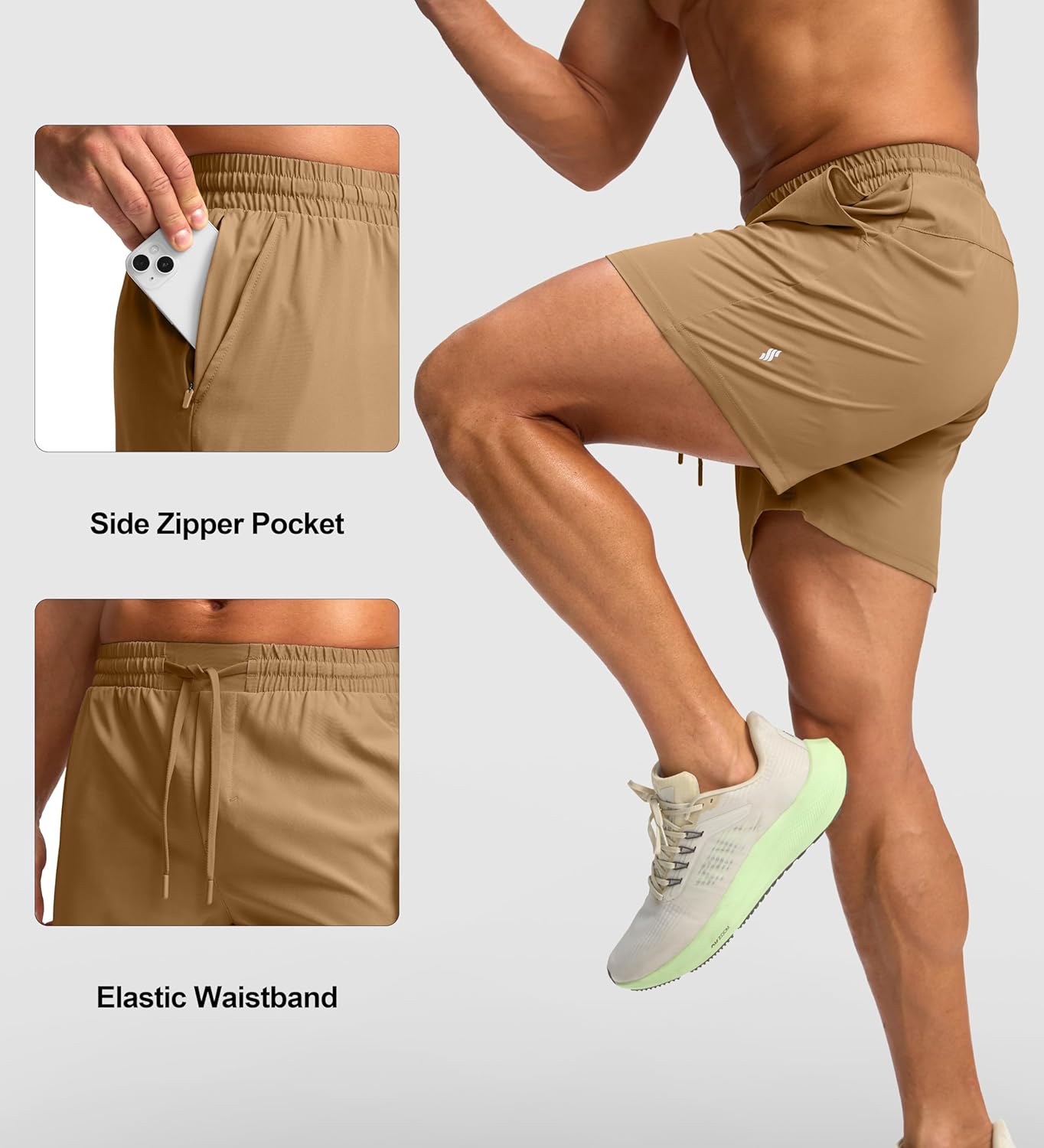 Soothfeel Men's Athletic Running Shorts with Zipper Pocket 5/7 Inch Quick Dry Tennis Shorts Gym Workout Shorts for Men - Image 5