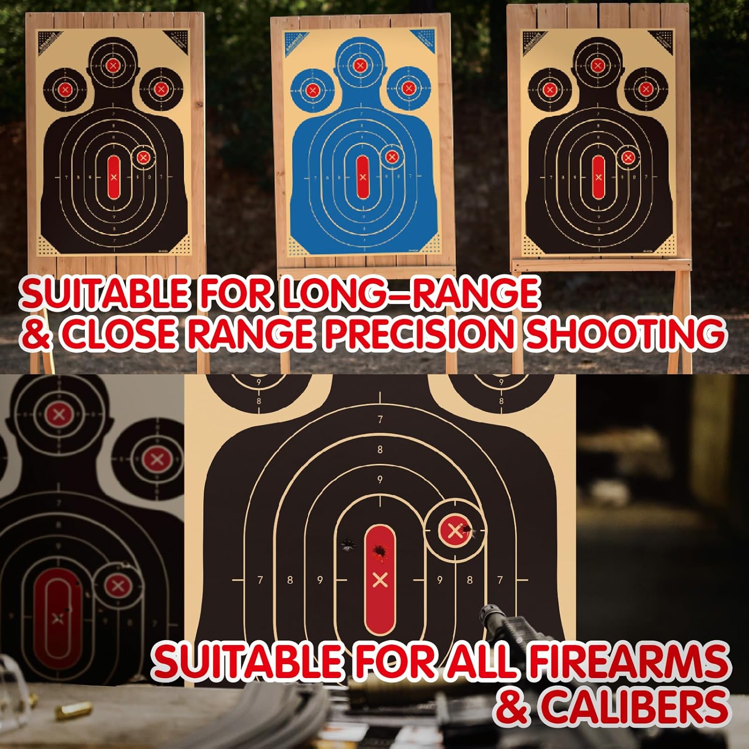 Sight in Shooting Targets Paper, 17x25 Inch-140gsm, Low-Glare, 1x1 inch Grid, Multi-Zone Bullseye for Rifle, Pistol, Airsoft Scope Sighting - Indoor/Outdoor Shooting Target Range
