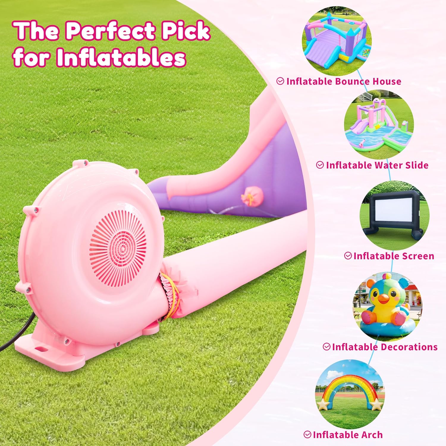 Air Blower, 650W Bounce House Blower, Portable Inflatable Blower for Bouncy Castle, Jumper, Water Slide, Bubble House, Powerful Electric Blower for Indoor Outdoor Uses