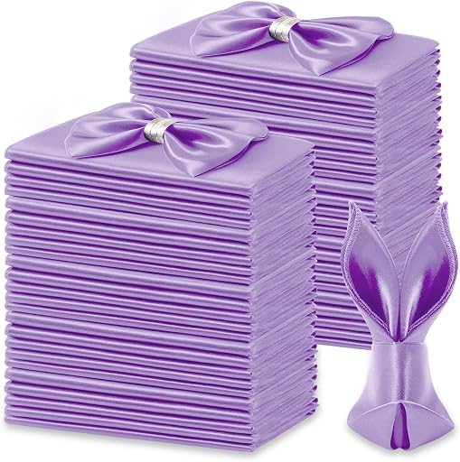 KKJIAF 50 Pcs Lavender Silky Satin Napkins 17" x 17" for Wedding Party | Washable Square Table Napkins for Wedding Dinner Party, Ultra-Smooth Satin, Tight Sewn Edges, Foldable Multi-Shape