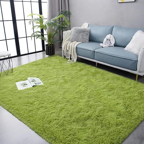 Miniatura 3 de Kimicole - Alfombra de área verde para dormitorio, sala de estar, decoración del hogar, 5 x 8 pulgadas, bonita alfombra esponjosa para apartamentos,