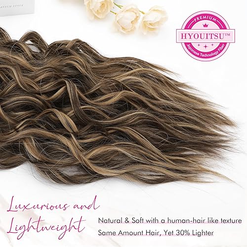 Miniatura 2 de REECHO Extensiones de cabello, 4 extensiones de cabello con clip de 24 pulgadas de grosor, extensiones de cabello castaño largo, he003, trama de