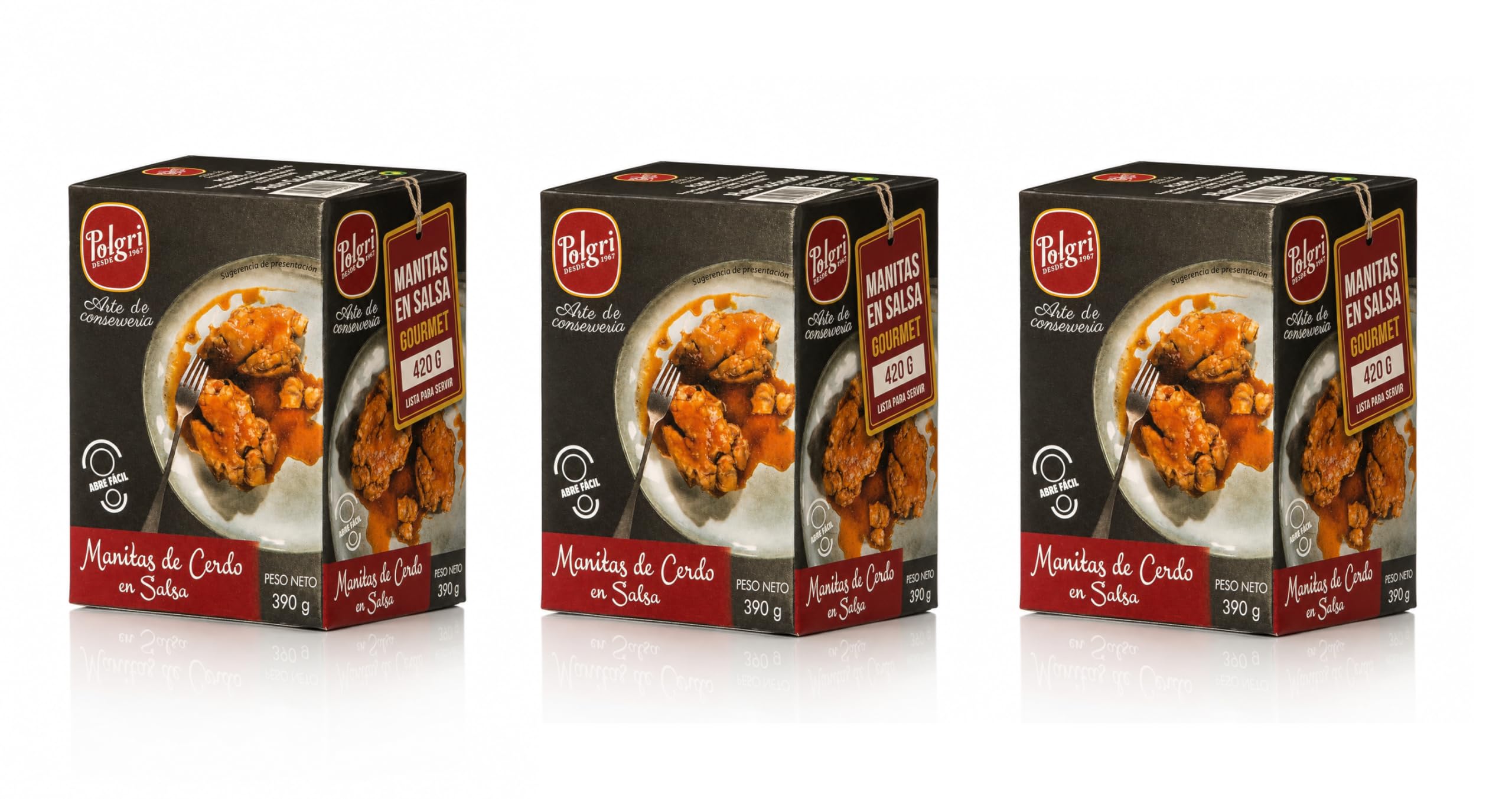 POLGRI Manitas de Cerdo en Salsa 420 g x 3 Latas Receta Tradicional La Mancha Colágeno Natural