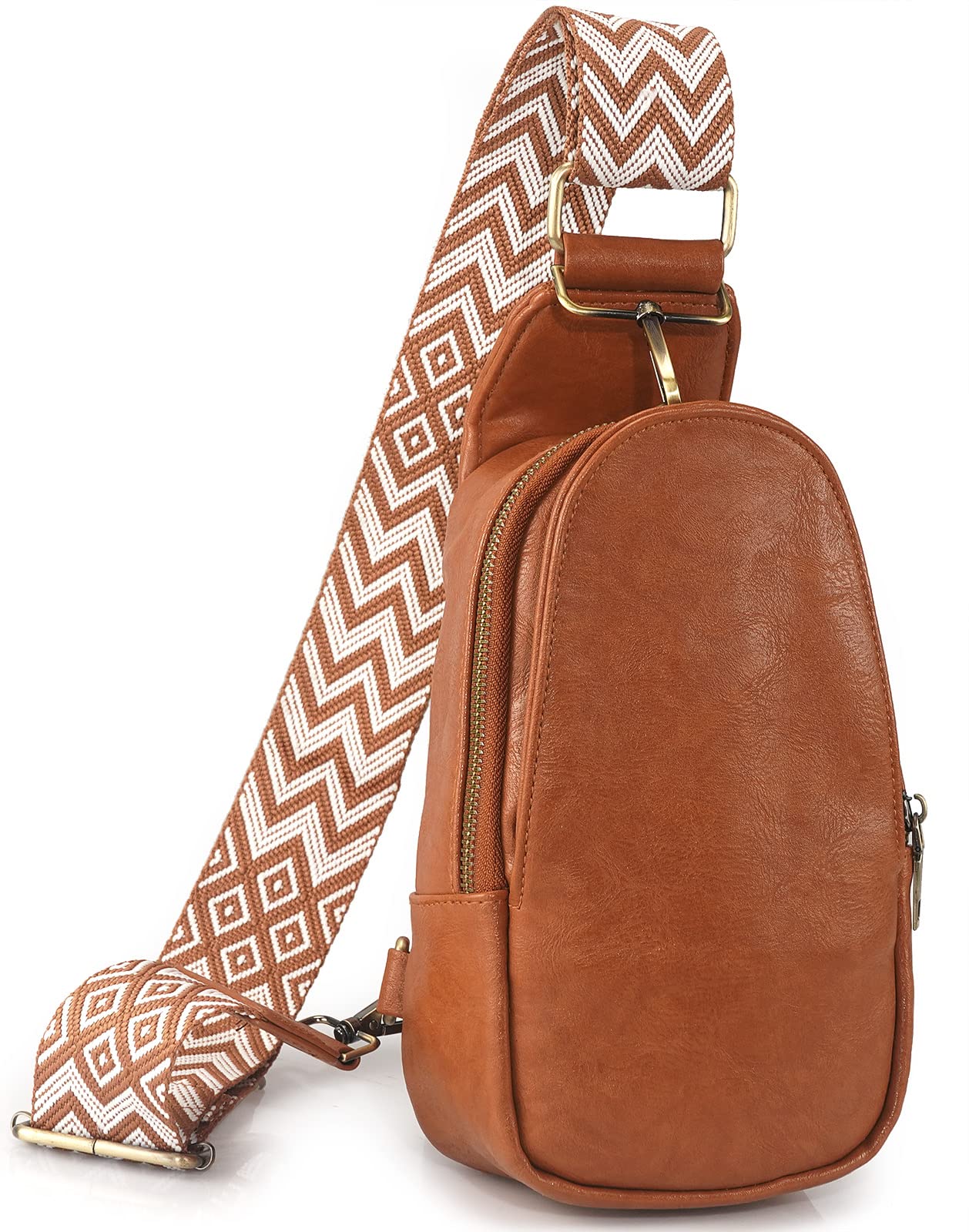 EssFeeni Leather Sling Bag for Women Crossbody Backpack Small Shoulder Chest Day Pack Waterproof Cross Body Purse Brown