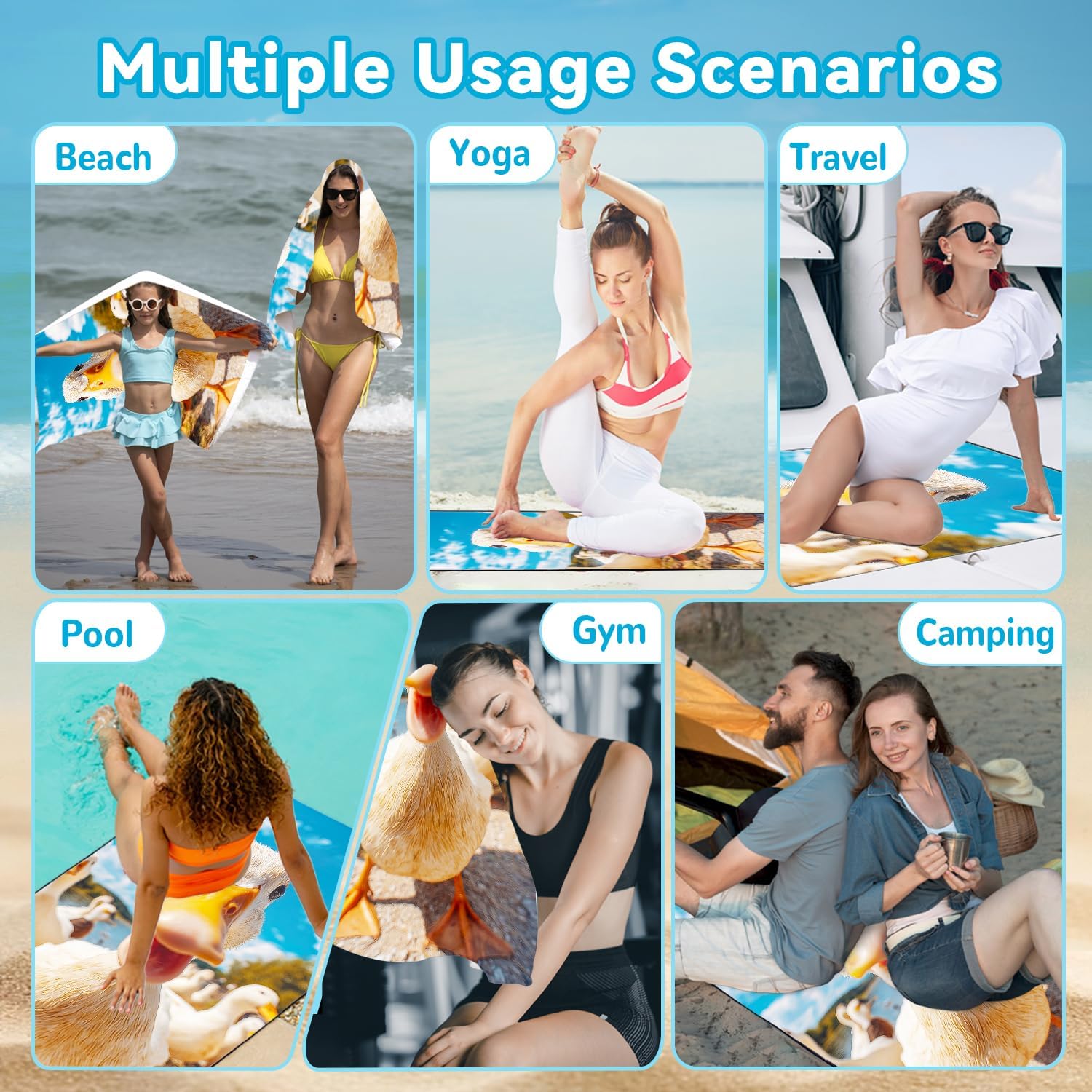 Funny Duck Beach Towel Oversized 36" x 72", Playful Selfie Style Animal Print, Thin Lightweight Sand Free Quick Dry Microfiber Towels for Beach Yoga Camping Travel