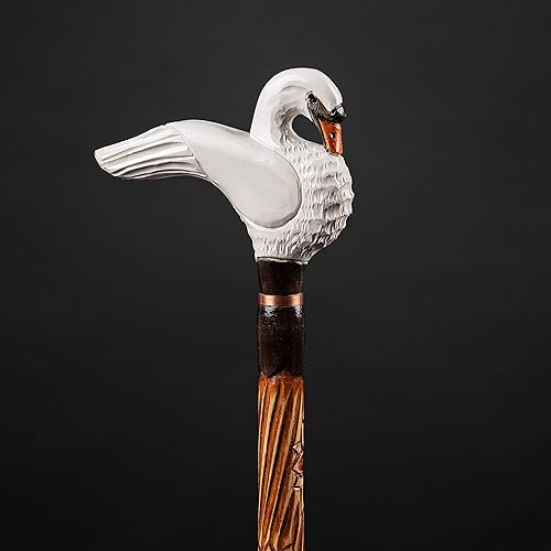 Miniatura 2 de White Swan Walking Stick - Hand Carved Wooden Cane for Gift - Handmade Hiking Crafted Baston