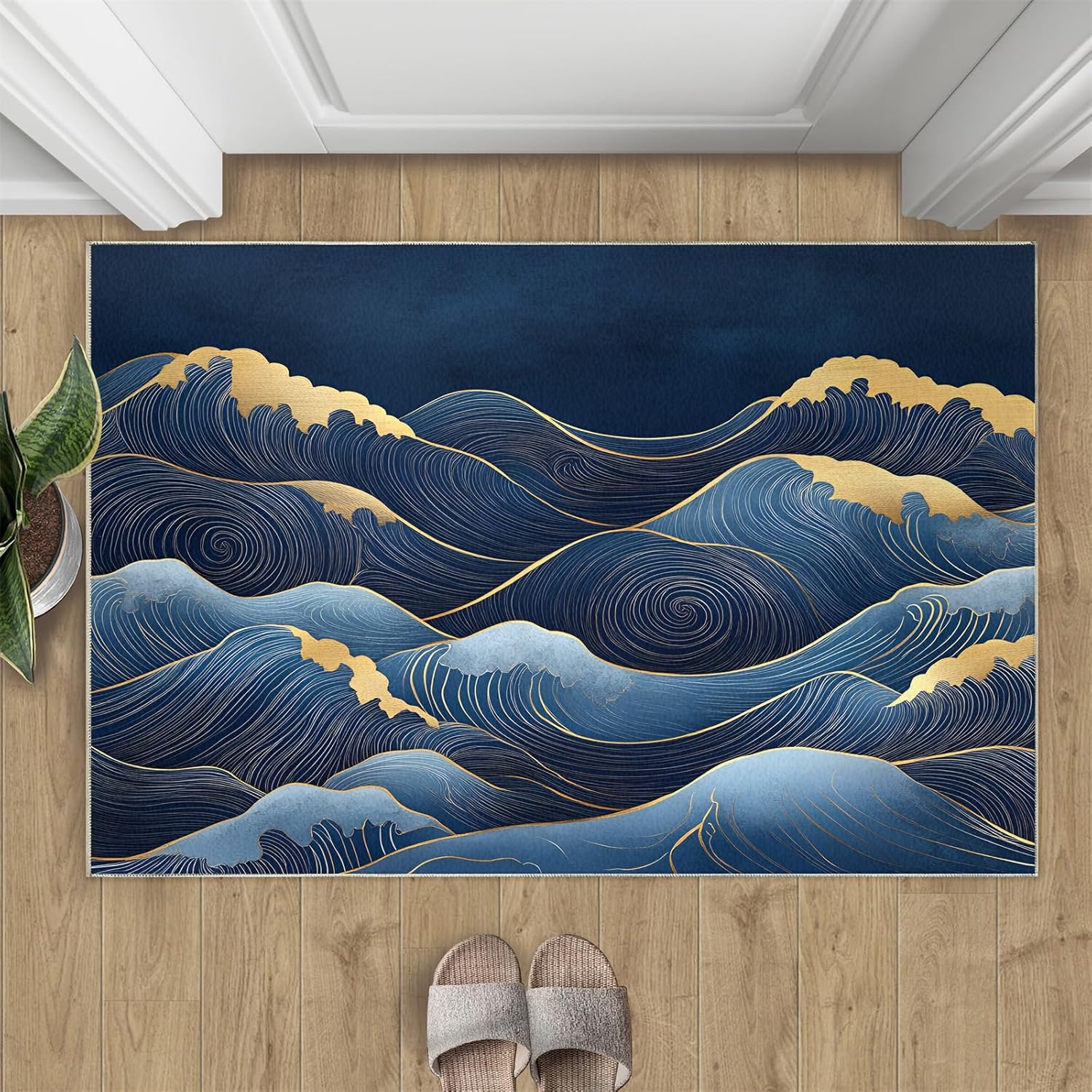 Japanese Style Rugs for Bedroom - 2x3 Area Rug - Japanese Ukiyo-E Rugs for Living Room, Ukiyo-E Ocean Rug, Washable Home Decor Carpet