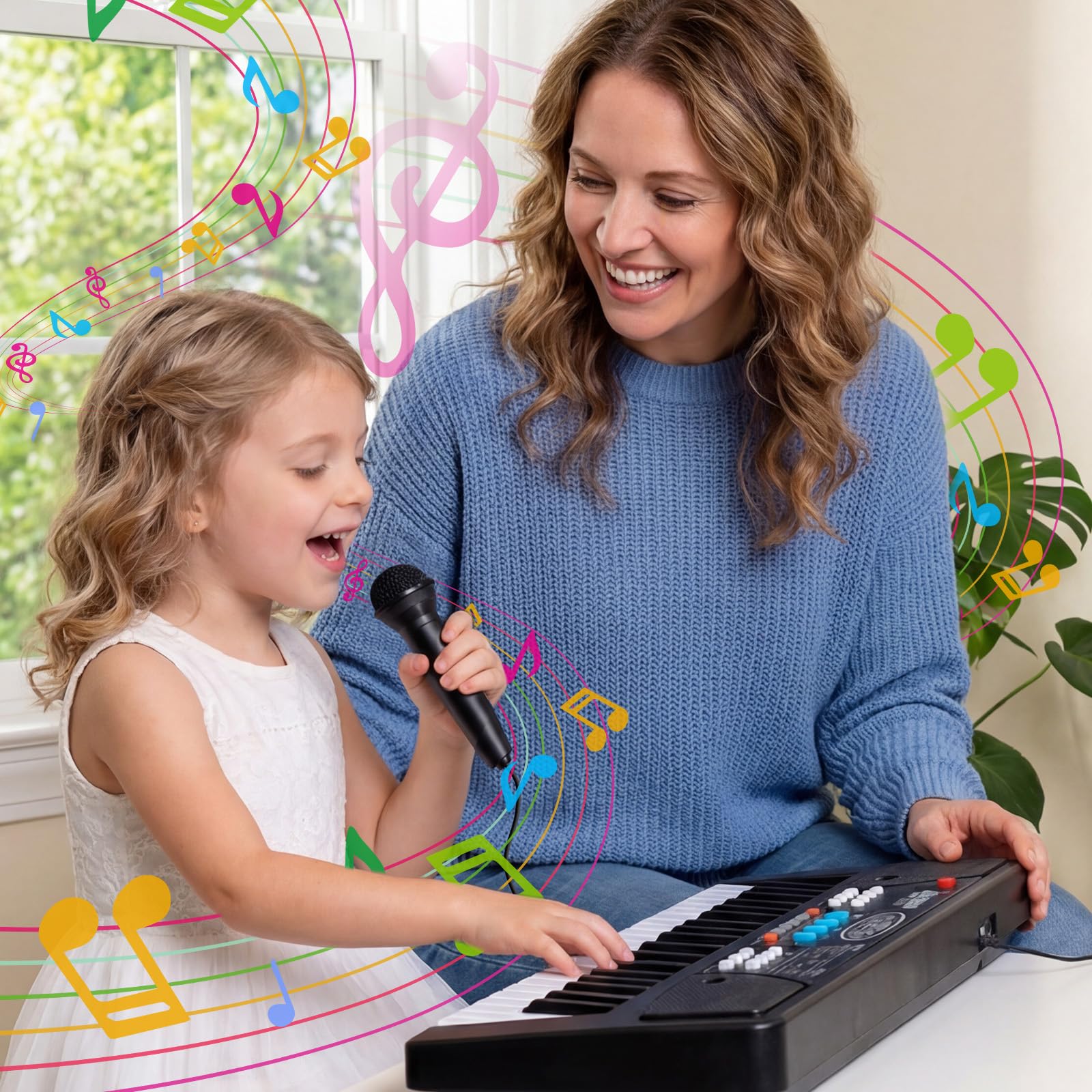 Tastiera Musicale per Bambini con Microfono – Pianoforte per Bambini 37 Tasti, Mini Pianola con Funzione di Registrazione, USB/Batteria