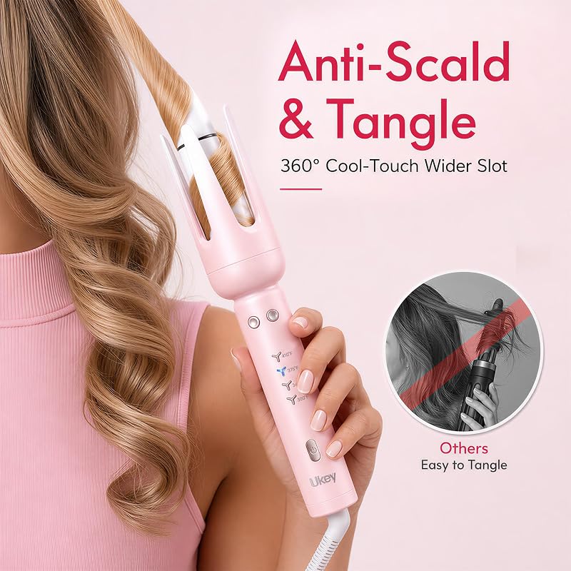 Ukey Automatic Curling Iron Hair Curler 1.25 – Full three hundred sixty degree anti scald barrel