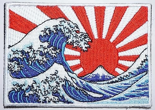 The Great Wave Off Kanagawa - Parche japonés (3.5 pulgadas) con gancho y bucle, mochila de viaje, emblema de recuerdo, parches de regalo de Fuji