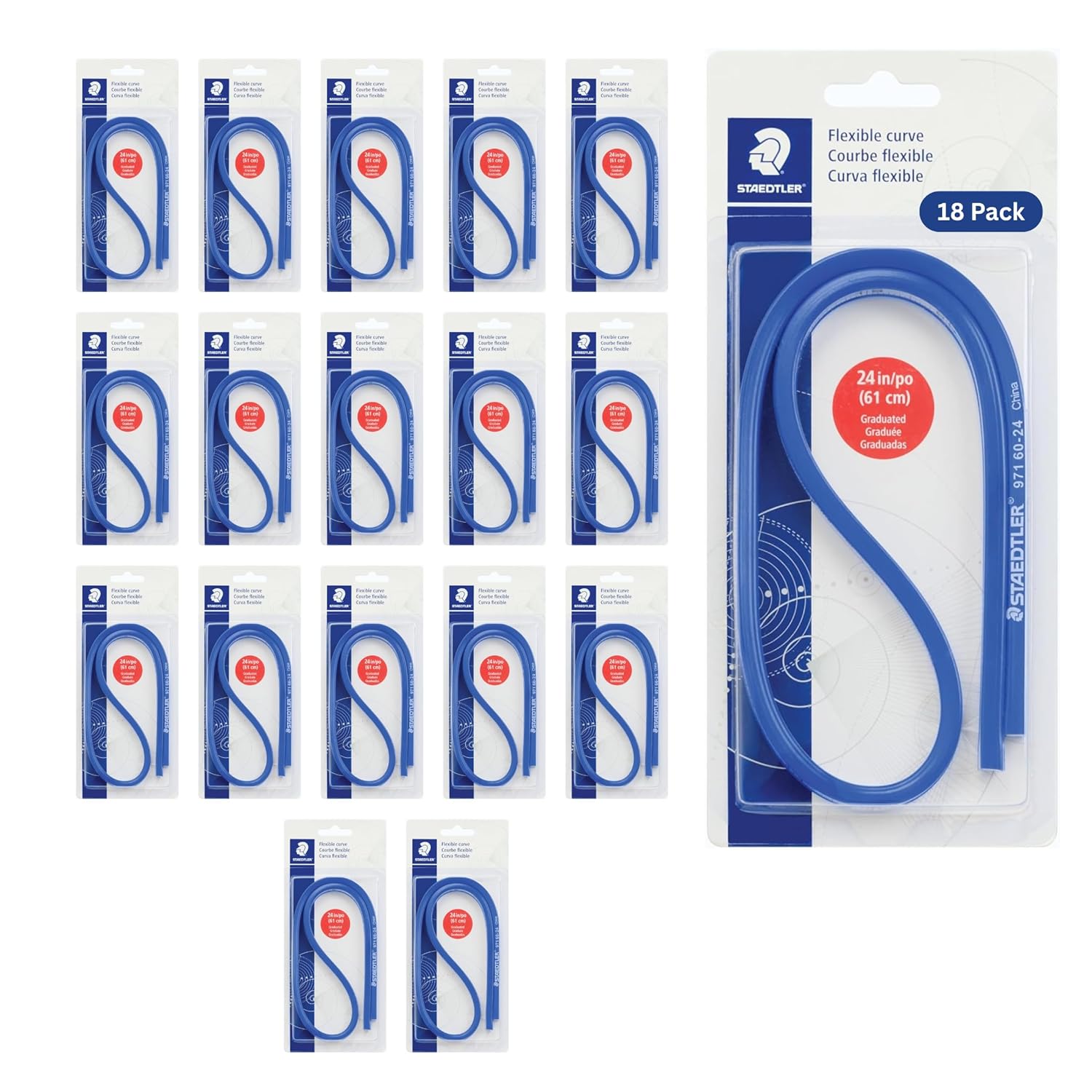 STAEDTLER Flexible Curve with Inch and Metric Scale Markings 12-Pack, 24 Inch/60cm, 97160-24BK, 12 Count