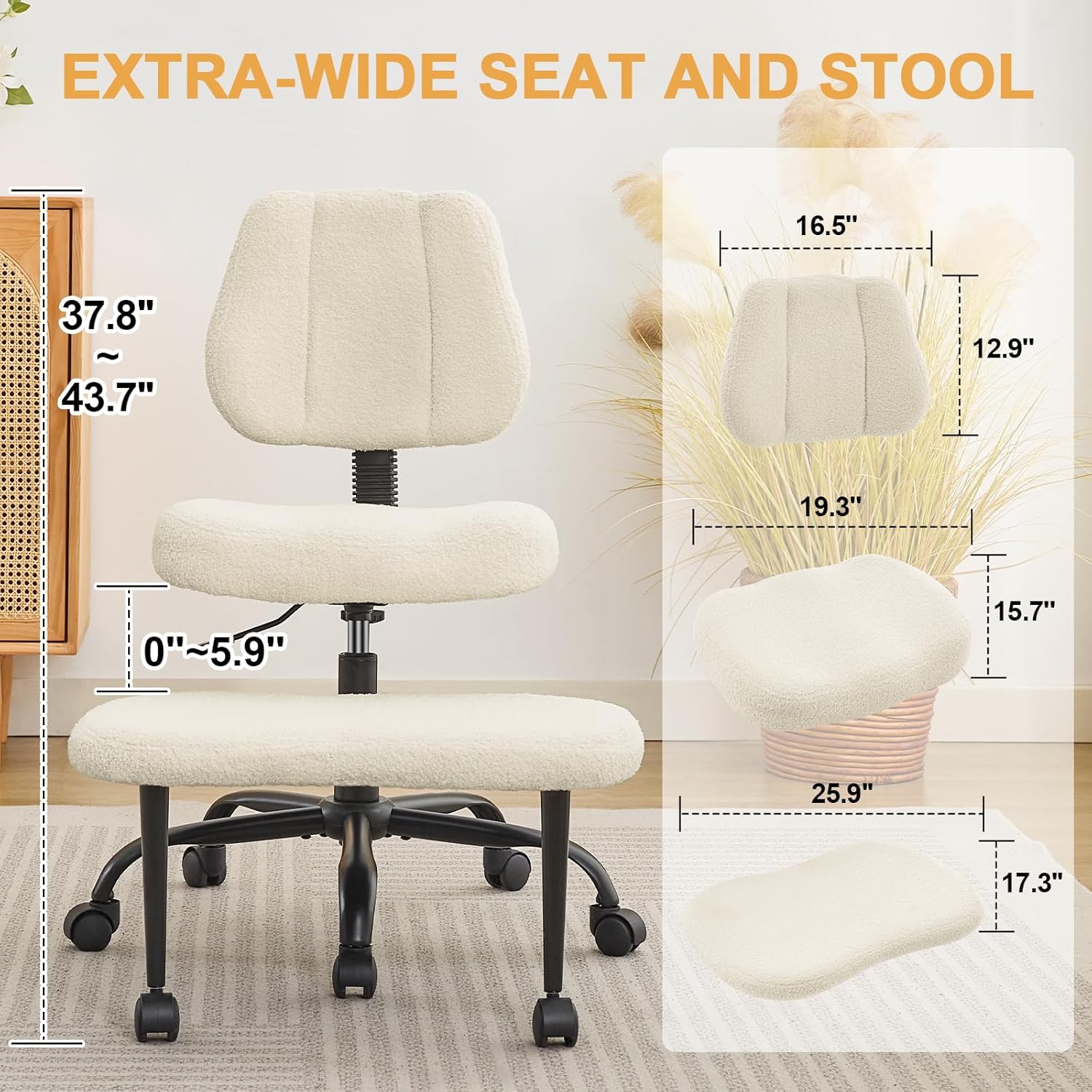 Criss Cross Legged Meditaion Chair,Exquisite Home Office Furniture,Ergonomic Kneeling with Lumbar Support and Adjustable Height Stool,for ADHD Adults,Teddy Fabric (Beige, Teddy Fabric)