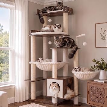 Heybly Cat Tree, 70.5" Wood Tall Cat Tower for Large Indoor Cats HCT121SR