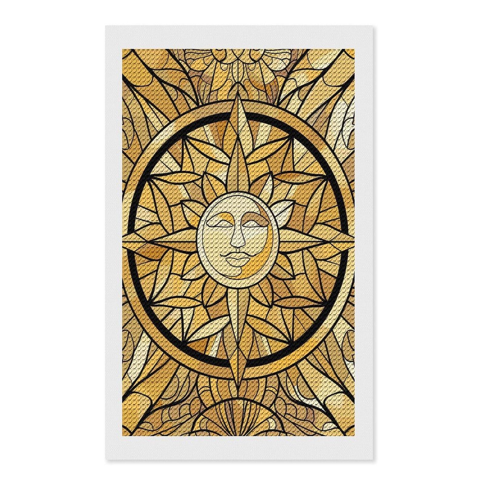 Junmoney Golden Sun Stained Glass Art Diamond Painting Set 12"x20", for Beginners, Modern Decor, Simple to Start, Gift Idea, Pleasing Wall Art Project