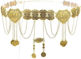 Damen Gürtel Mode Taillengürtel Metall Kettengürtel Fransen Bauchtanz Gürtel Münzgürtel Verstellbare Hüftkette Taillenkette für Kleider