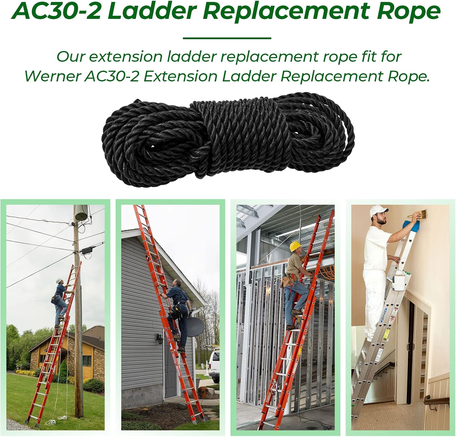 Extension Ladder Replacement Rope Compatible with Werner AC30-2 Extension Ladder - Works with All Aluminum & Fiberglass Extension Ladders Parts #6316509 (Black, 1 Pack) : Everything Else