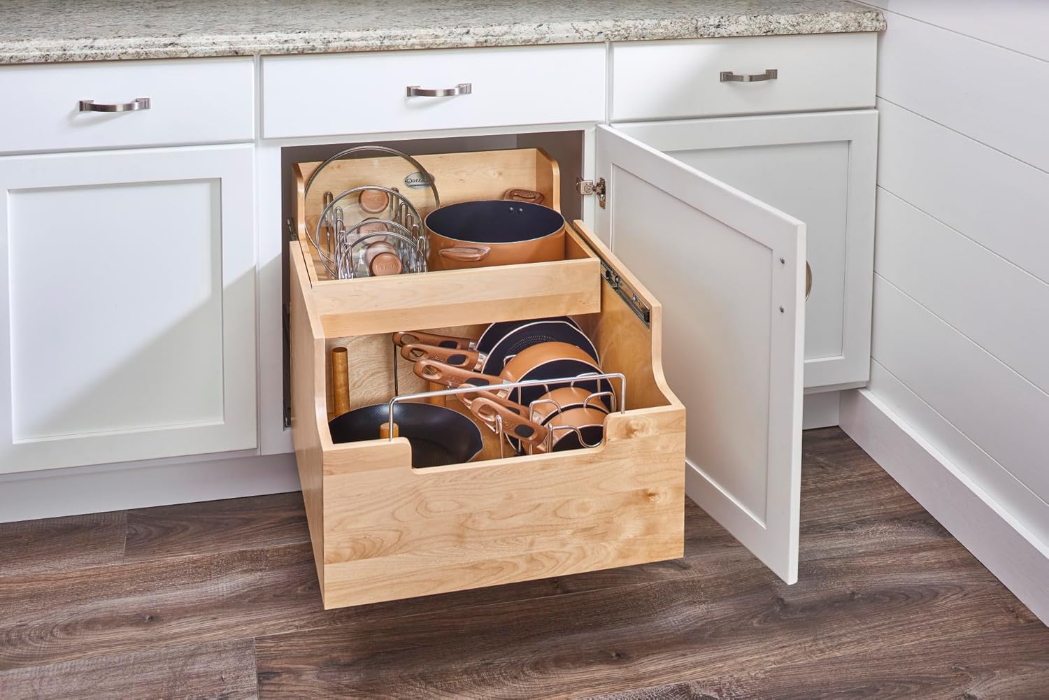 Rev-A-Shelf Wood Base Cabinet Cookware Pullout Organizer w/Soft-Close