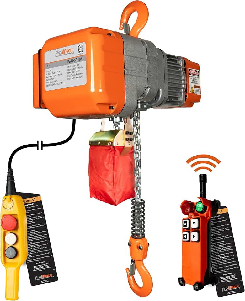 Prowinch 1/2 Ton 1100 lbs Electric Chain Hoist 110V 120V with Wireless Remote Control, H2 Heavy-Duty, 1-Phase with Electromagnetic Safety Brake for Medium Lifting Tasks in Residential, Industrial Use