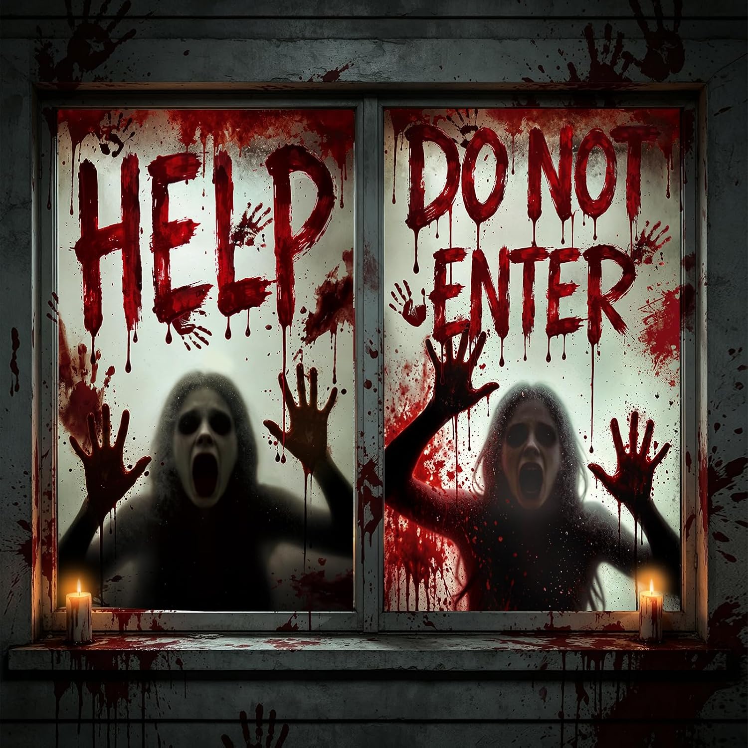 2PCS Halloween Window Cover, 47.2 x 31.5 Inch Bloody Haunted House Decor