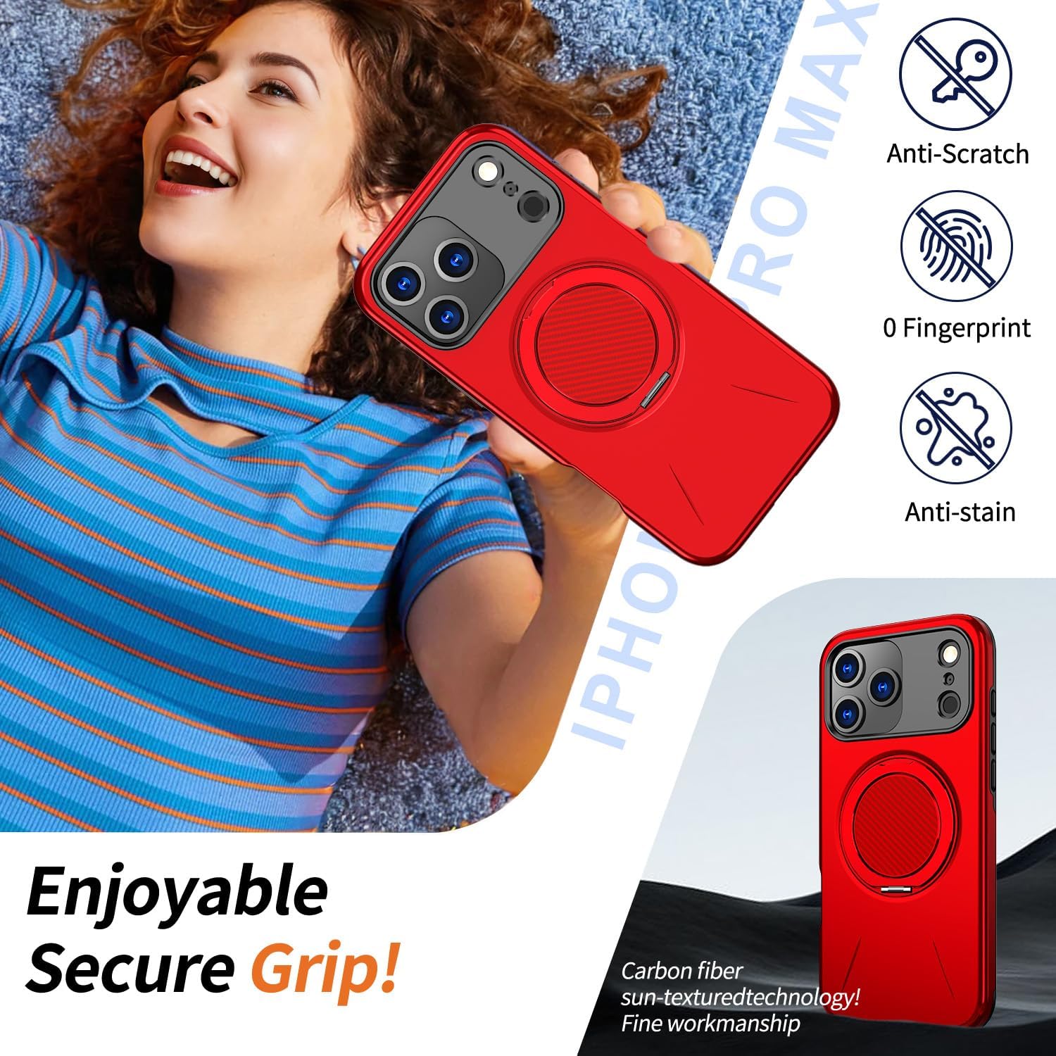 Case for iPhone 17 Pro Max Compatible with MagSafe with 360° Rotating Magnetic Stand Ring, Protective Glossy Dual Layer Slim Case with 1 Screen Protector for iPhone 17 Pro Max 6.9"(Red)