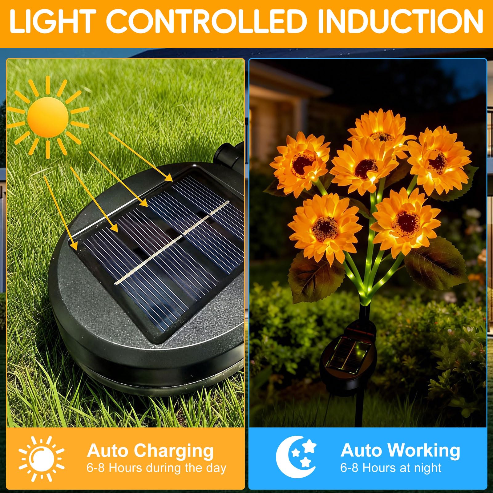 Lampada solare a forma di girasole, per esterni, giardino, 6 fiori, lampada solare da giardino, IP65, impermeabile, luce solare da giardino, per esterni, balcone, fioriere, terrazze, 4 pezzi