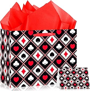 LUUFILx Casino Gift Bags Las Vegas Party Favor Bag with Card Tissue Paper Happy Birthday Gift Bags Poker Themed Wrapping Paper Bag for Men Women Birthday Decorations Party Supplies