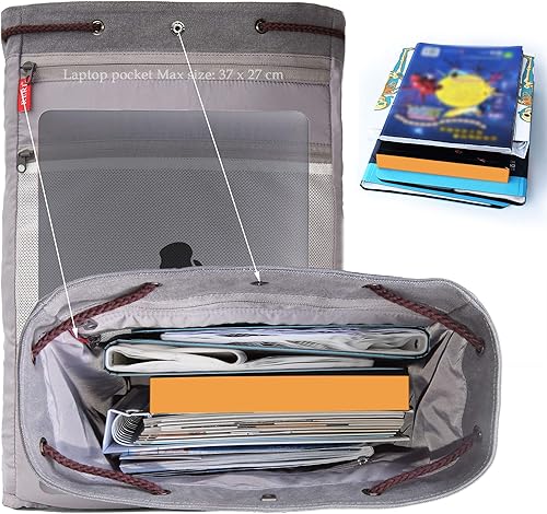 Miniatura 5 de FH Mochila de lona vintage, mochila gris para hombres y mujeres, mochila de viaje para computadora portátil