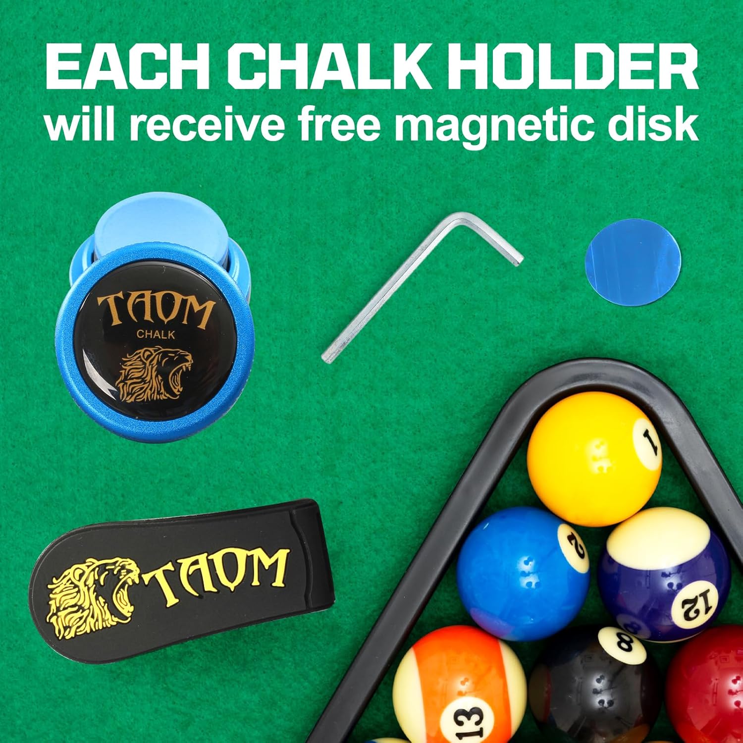 TAOM Round Shaped Pool Chalk Holder, Portable Pool Chalk Cubes, Magnetic Mini Chalk Holder Pool Billiards, Pool Cue Chalk Case Container Box for Billiard Cue Tip Tool Pool Table Snooker Accessories