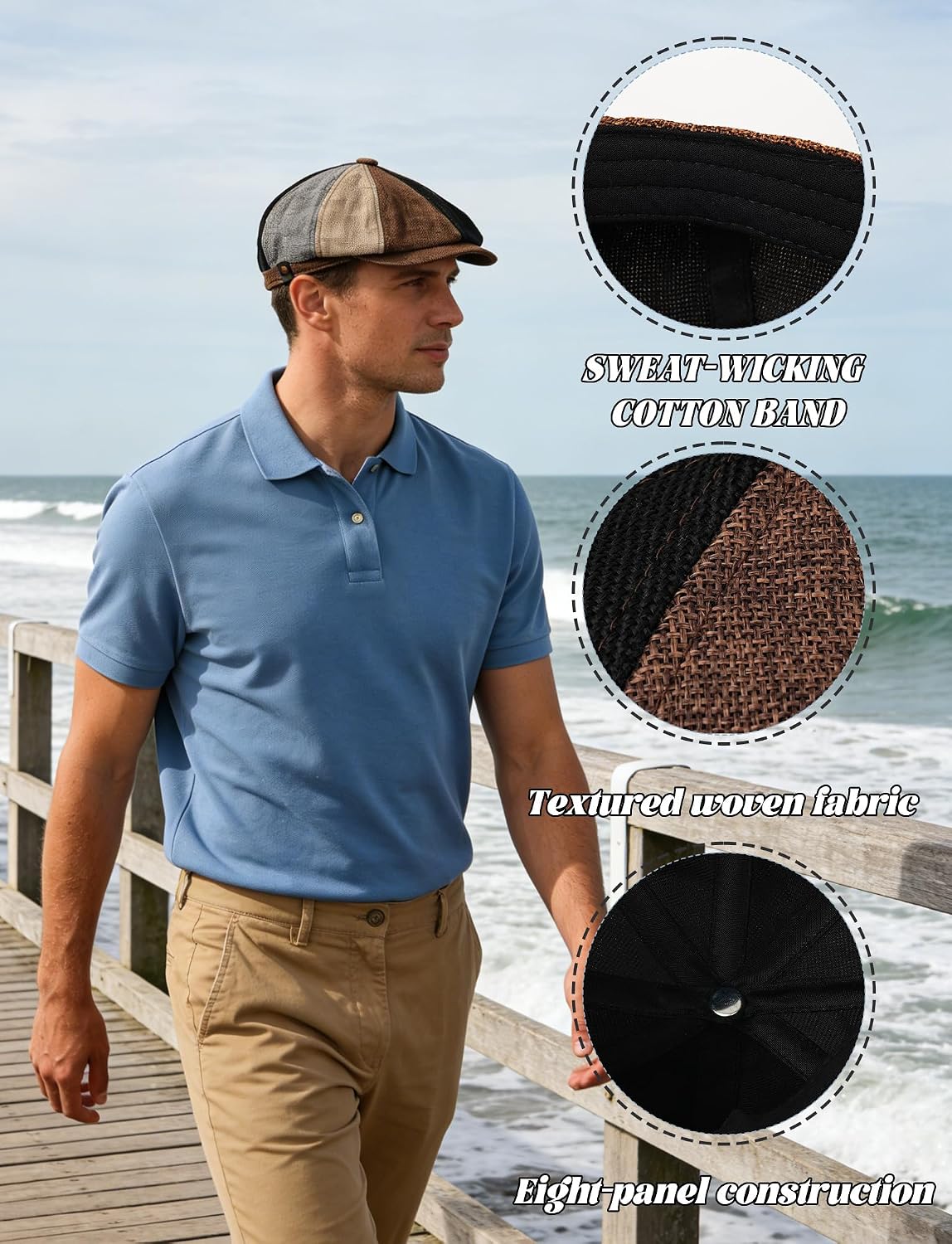 SEAUR Newsboy Cap for Men 8 Panel Vintage Lvy Cabbie Flat Cap Gatsby Hats Classic Adjustable Beret Hat