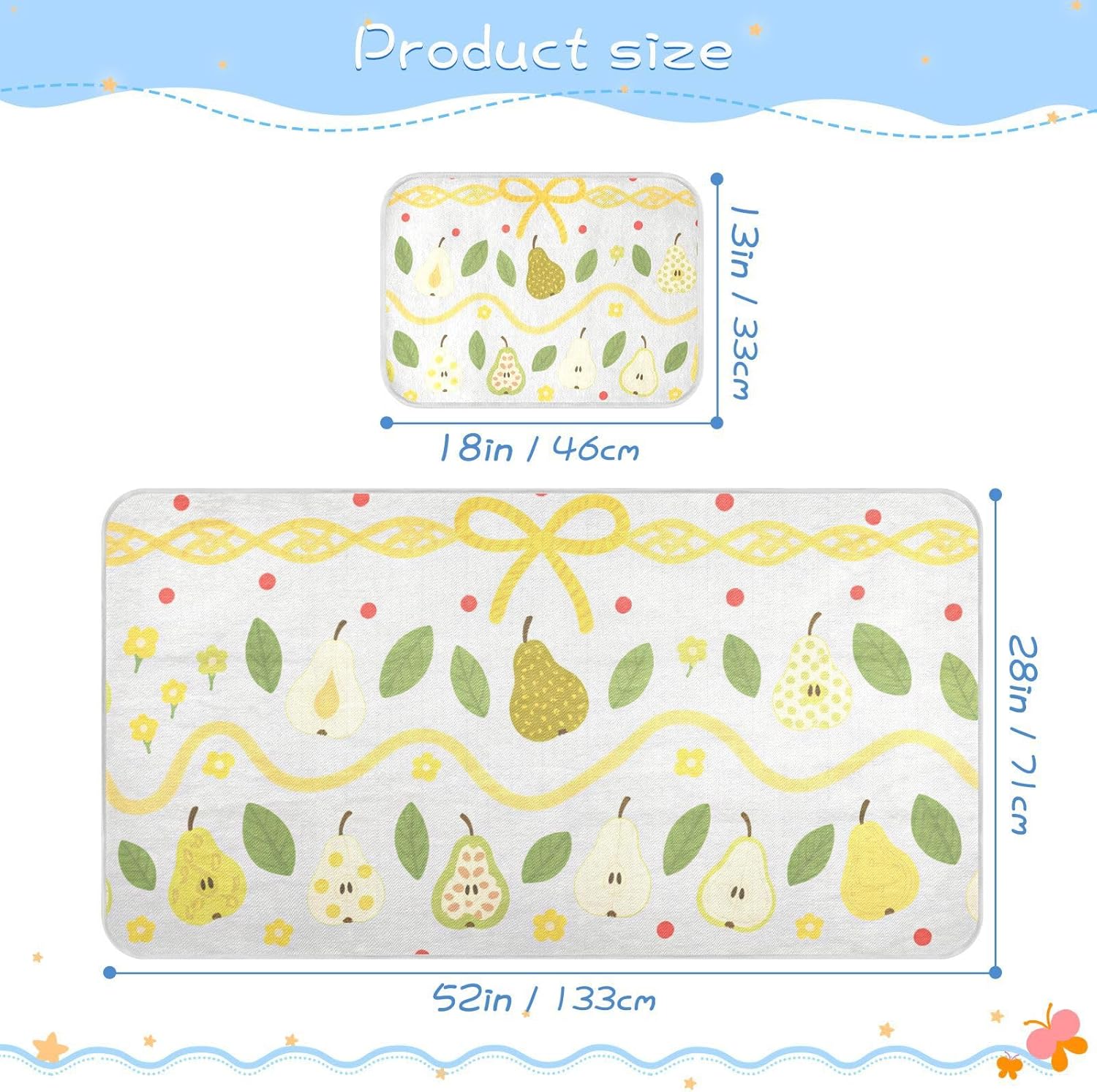 Cartoon Cute Pears Green Leaves Cooling Baby Crib Mattress Protector 28" x 52" Absorbent Mattress Pads for Baby&Toddler