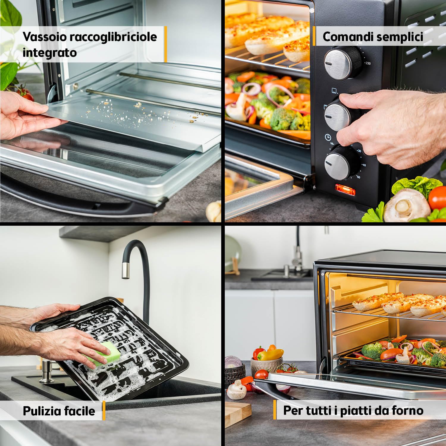 TZS First Austria - Mini Forno 30L 1600W - Fornetto con regolazione della temperatura fino a 230°C - Con timer di 60 min, 3 altezze di inserimento, teglia e griglia - Per cucine piccole e campeggio