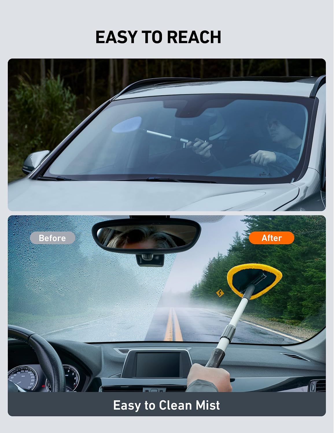AstroAI Windshield Cleaner, Microfiber Car Window Cleaner with 4 Reusable and Washable Microfiber Pads and Extendable Handle Auto Inside Glass Wiper Kit, Yellow…
