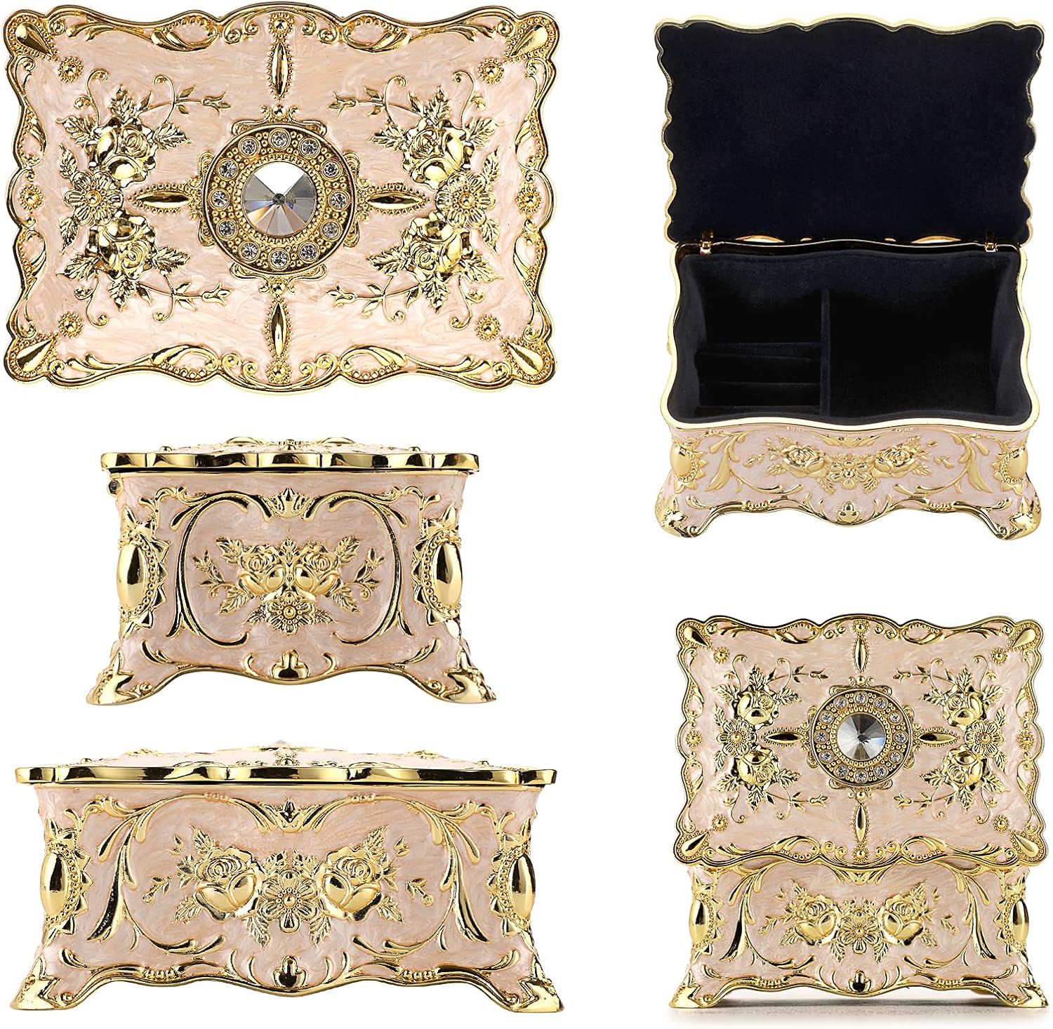 Hipiw Vintage Jewelry Organizer Box - Metal Trinket Storage Box Ornate Treasure Chest Box Jewelry Decorative box Keepsake Gift Box Case for Women,4.9"x3.4"x2.7"