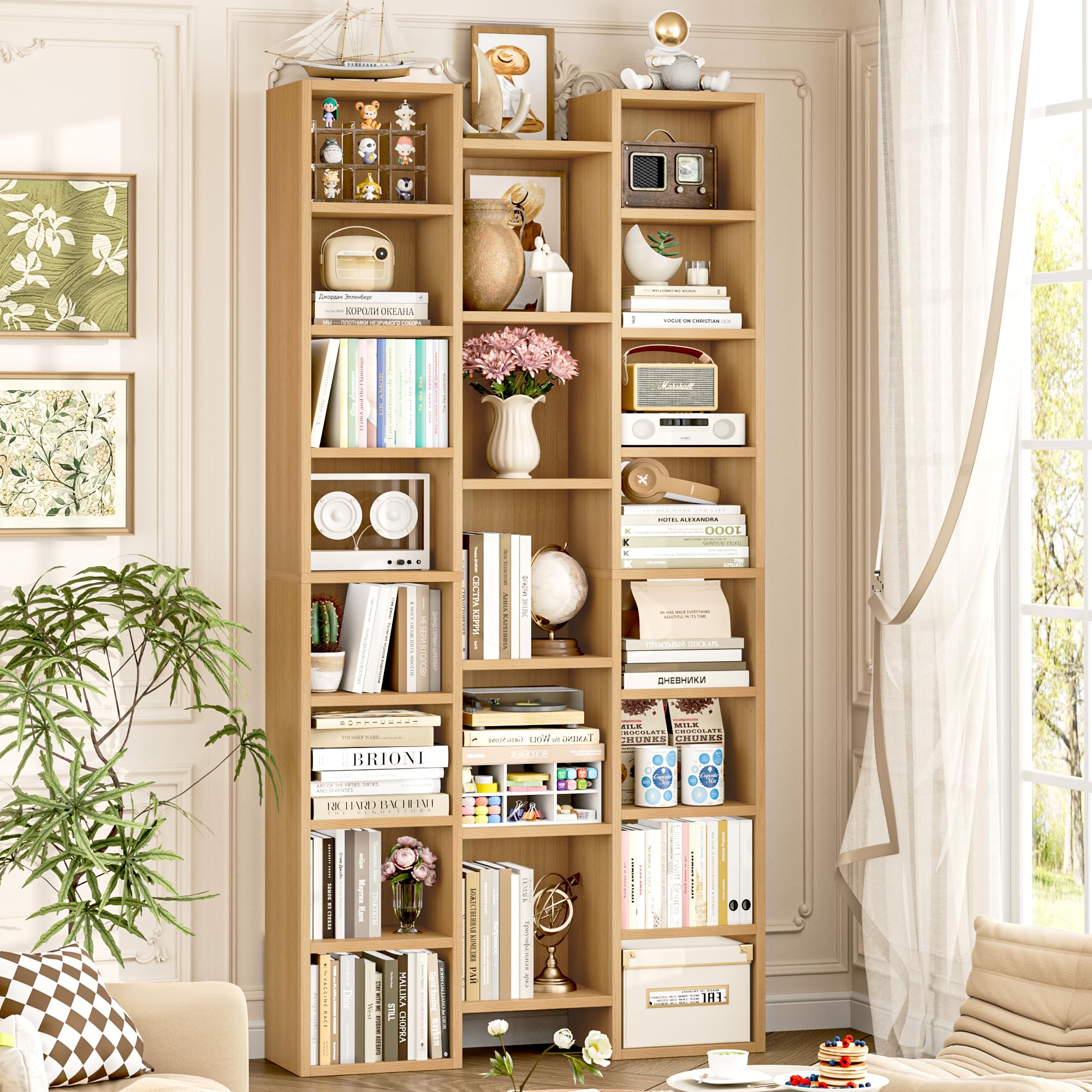 Amazon.com: FOTOSOK 71'' H Bookshelf with 21 Cubes, Triple Wide