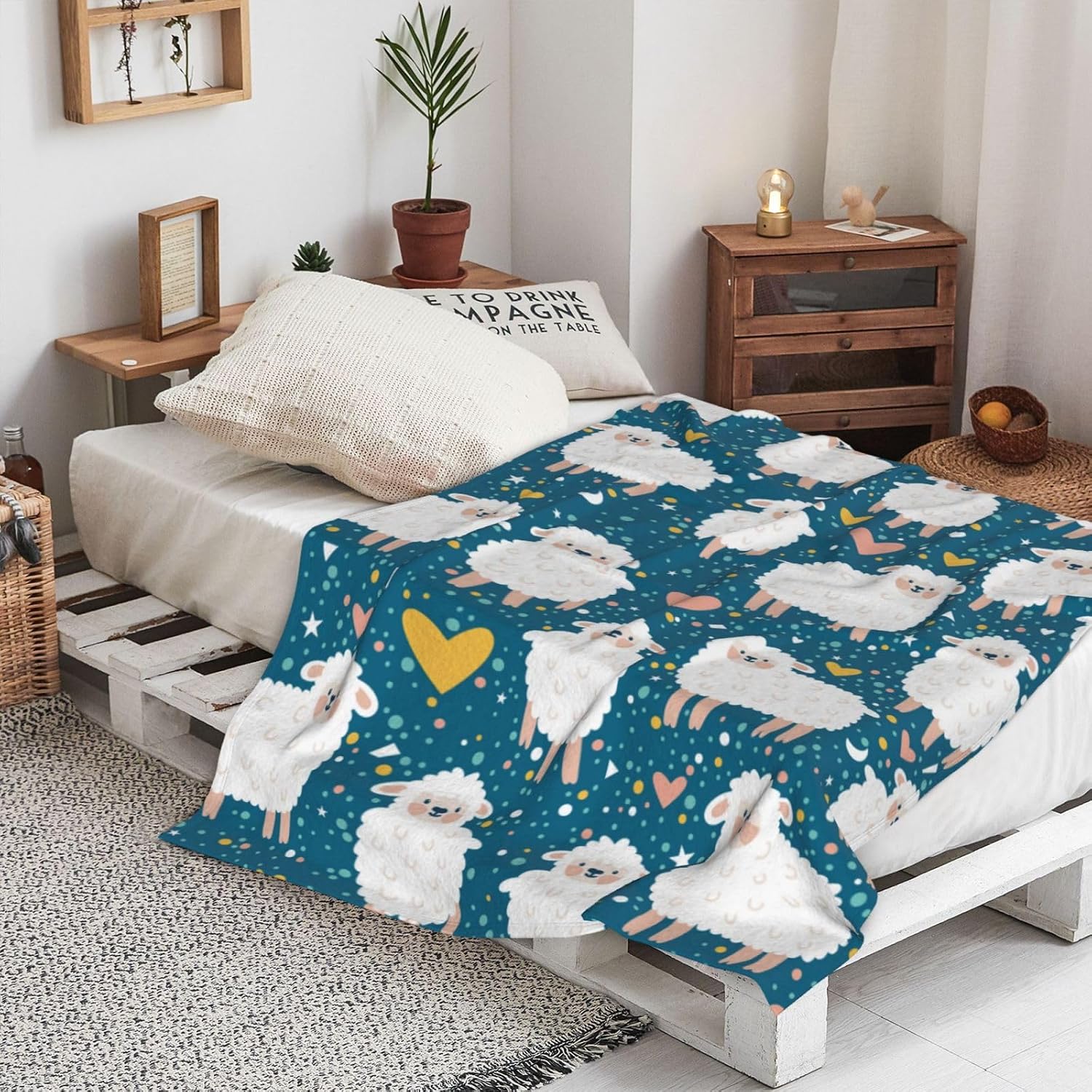 Cute Sheep Heart Star Dot Blanket, Soft Blankets Flannel Bed Throw Cozy Lightweight Plush Gifts for Boys Girls Women Men Sofa Couch Bedroom Living Rooms Warm All Season, Home Decor, 60"X50"