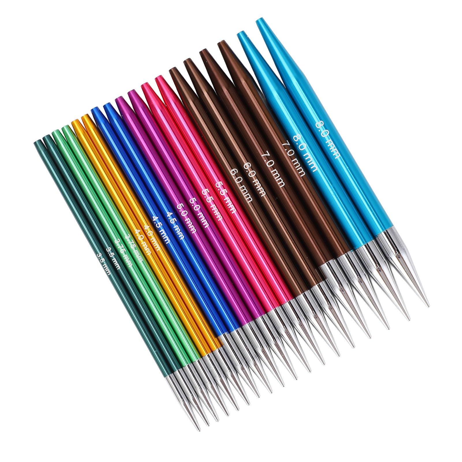 Juego de agujas de tejer circulares intercambiables, agujas de tejer de acero inoxidable con puntas chapadas en oro, tamaños de 3,5 a 8,0 mm, incluye cables y estuche de