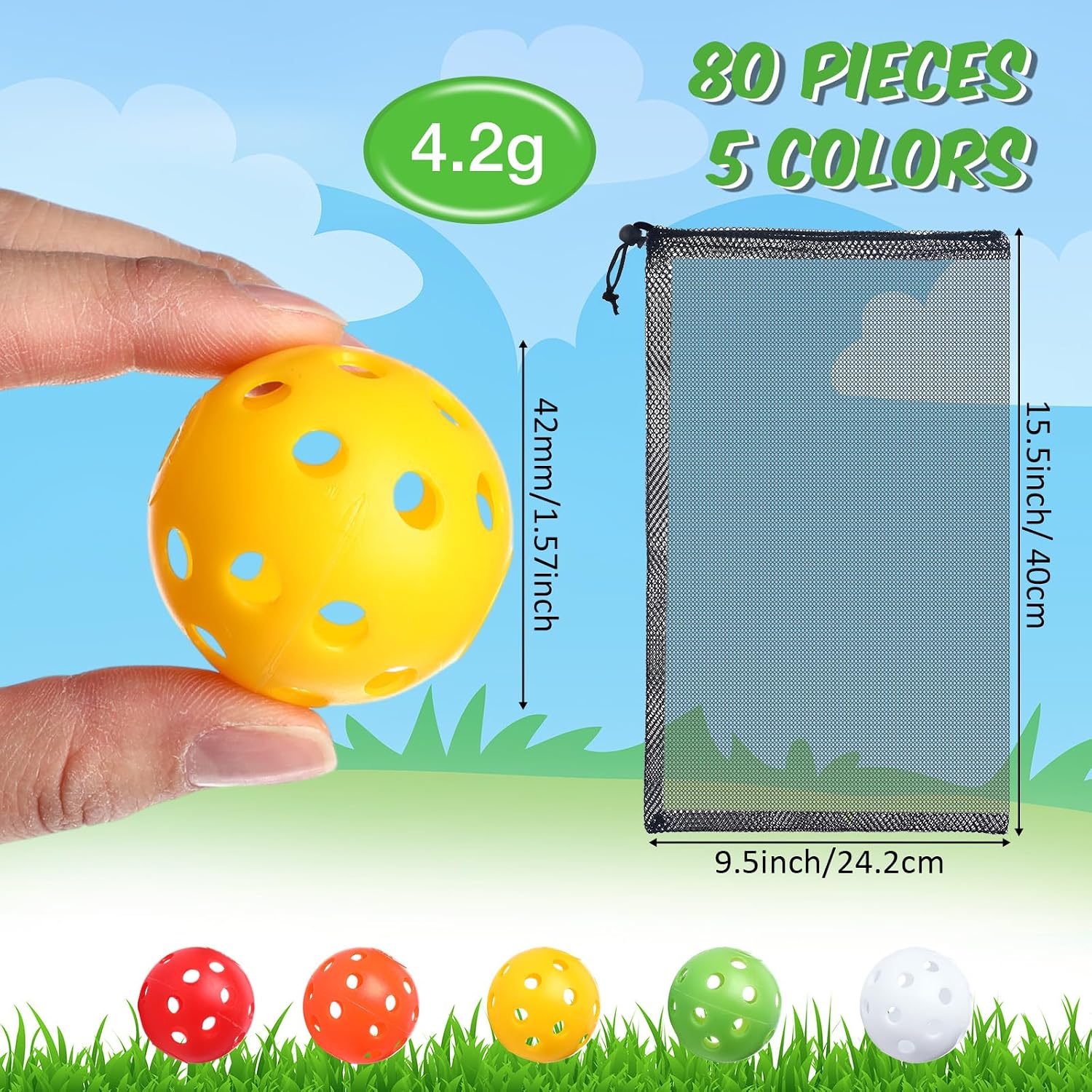 MiniInflat 80 Pack Practice Golf Balls Limited Flight 42 mm Golf Training Airflow Hollow Plastic Ball for Women Men Indoor Outdoor Driving Range Swing Practice Home