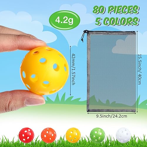 Miniatura 8 de Paquete de 80 pelotas de golf de práctica de vuelo limitado de 1.654 pulgadas, para entrenamiento de golf, flujo de aire, bola de plástico hueca