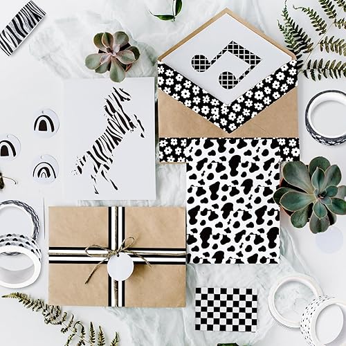 Miniatura 7 de Whaline 12 rollos de cinta Washi a cuadros de rayas de vaca a rayas florales de diseño surtido de cinta adhesiva de 16.4 pies x 0.6 pulgadas, cinta