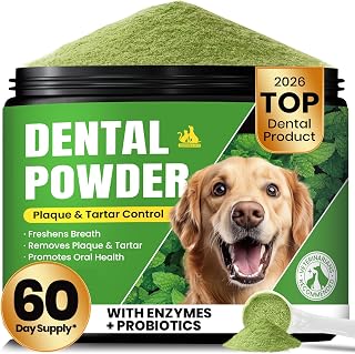 BuddyCheer Dog Teeth Cleaning Powder - Mint Dental Powder for Dogs & Cats, Enzymes Plaque Tartar Remover, Bad Breath Freshener, 60-Day Supply
