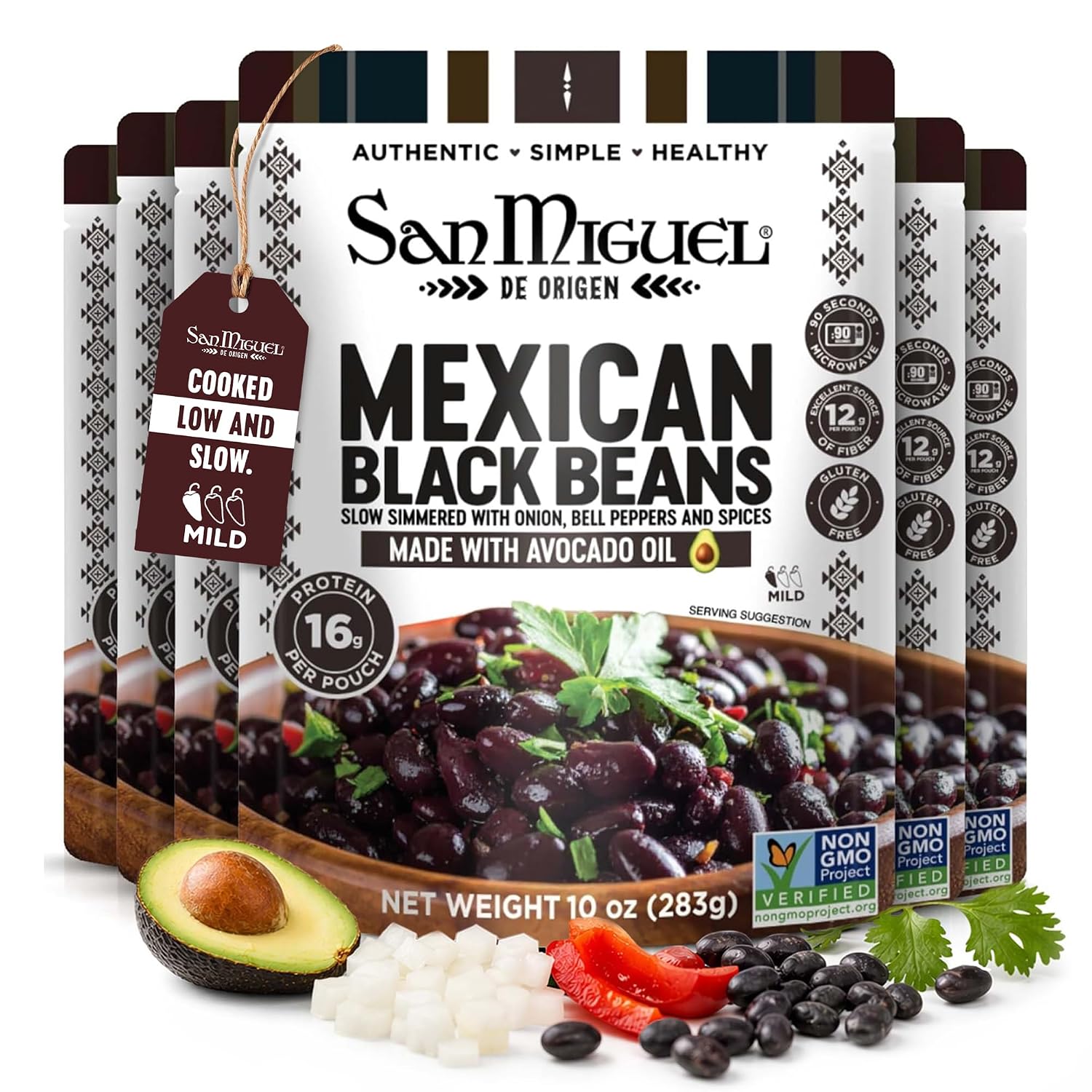 San Miguel Microwave Mexican Black Beans, 16g Protein - 10 oz (Pack of 6)