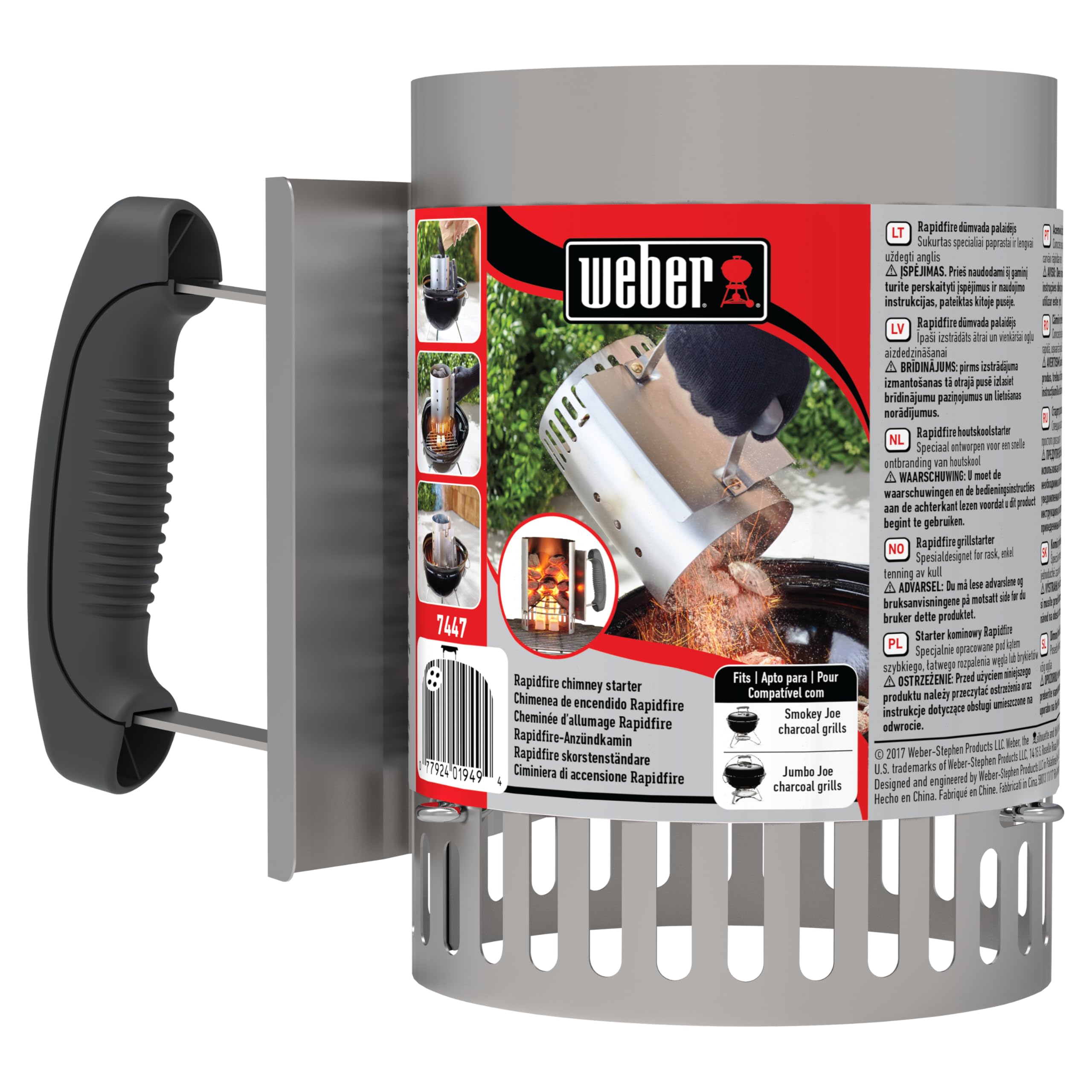 Weber Accenditore a Ciminiera Piccolo 20cm, BBQ Compatto con Due Manici, per Griglie Carbone Ø 47cm