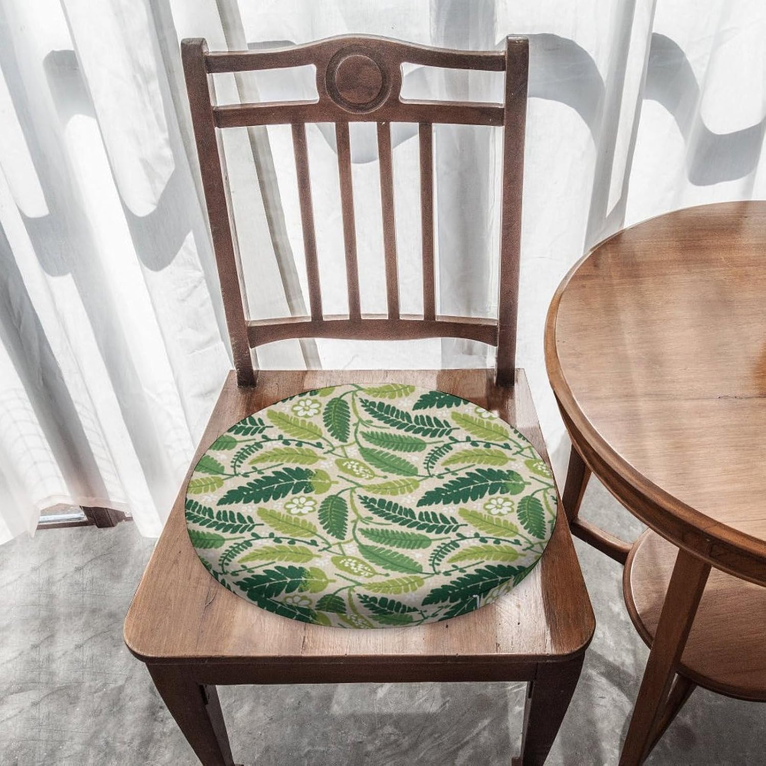 Green Leaves Print Round Cushion Memory Foam Seat Cushions 15In Comfort Meditation Floor Pillow Anti Slip Soft Stool Cushion Chair Pad for Tatami Living Room Yoga