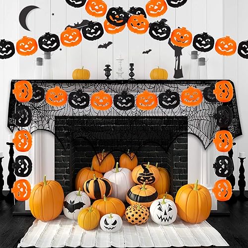 Miniatura 9 de KatchOn, Guirnalda larga de calabaza de Halloween, 10 pies, 3 cuerdas, sin bricolaje, guirnalda de calabaza negra y naranja para decoraciones de