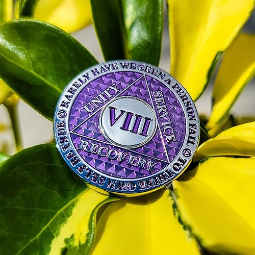 Miniatura 5 de Moneda de sobriedad de 8 años  Chip AA Legacy  Ficha de aniversario de recuperación de triplaca gruesa (lavanda)