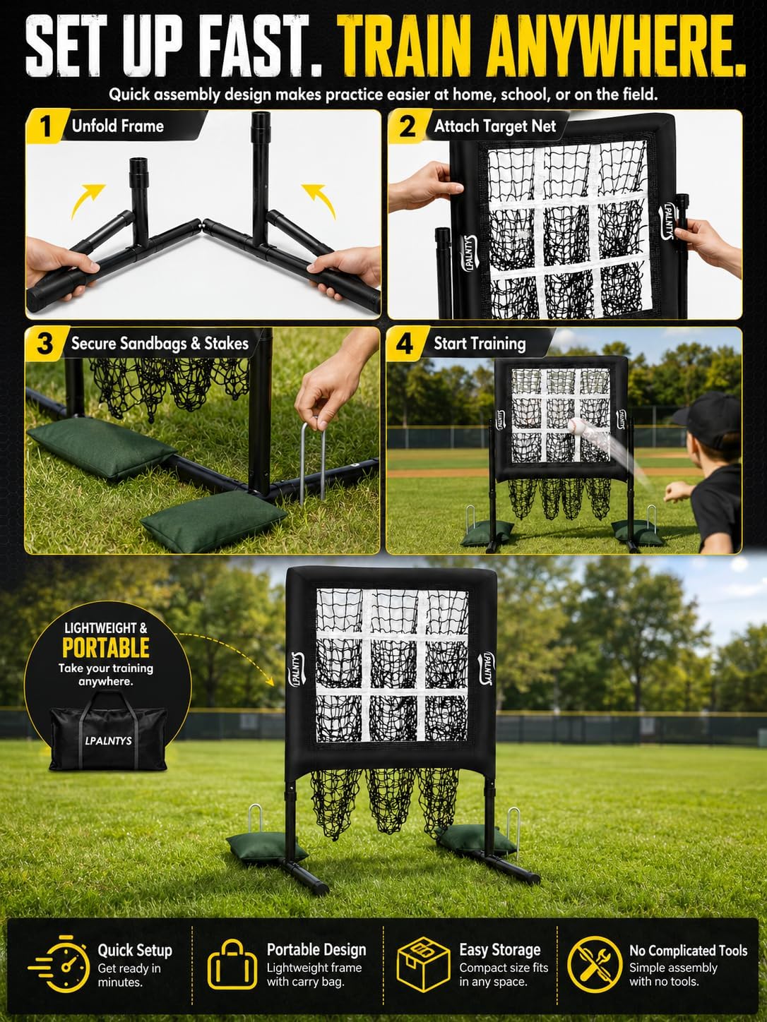 Baseball Pitching Net, 9 Hole Pitching Target Net with Strike Zone, 5 Height Adjustable Throwing Trainer, Heavy Duty Baseball Softball Net with Carry Bag for Solo Practice