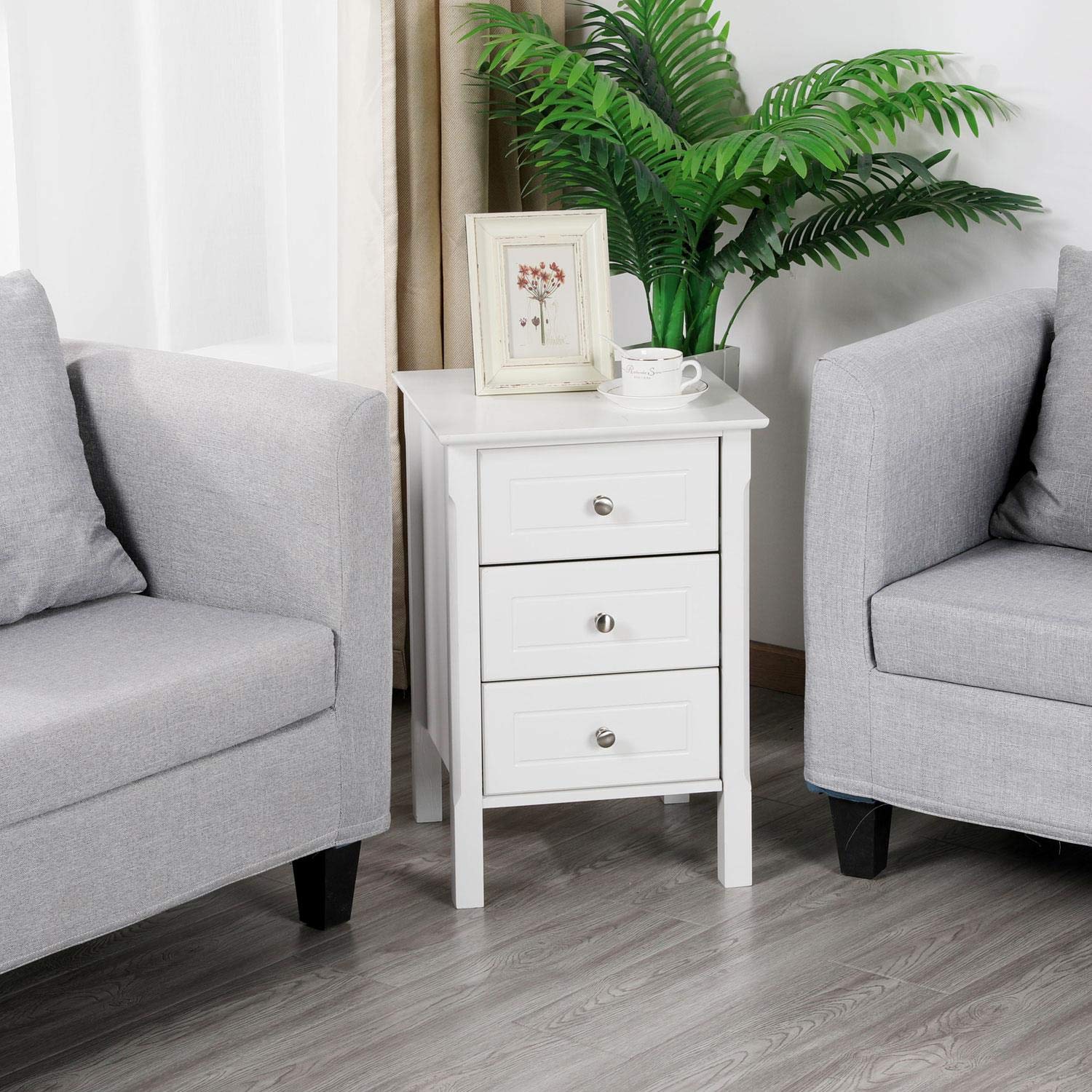 Yaheetech Set 2 Comodini Camera da Letto con 3 Cassetti Cassettiera Cameretta Comodino da Notte Moderno Tavolino Laterale Organizzatore da Divano Salotto Soggiorno Elegante 40 x 40 x 60 cm Bianco