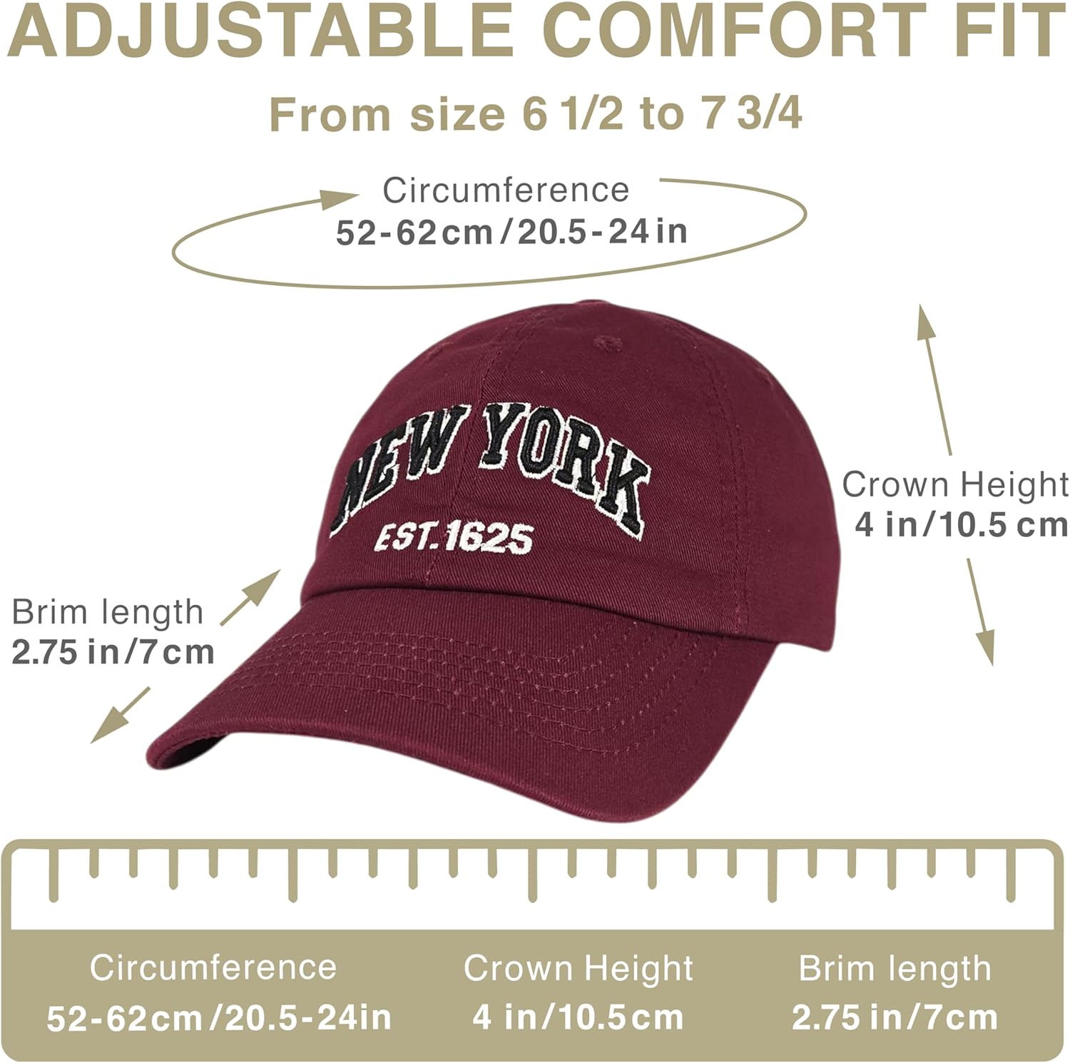 Elidan NY Dad Hat New York EST.1625 Cotton Cap, Adjust Buckle Strap, Unstructured Low-Profile NY Baseball Cap for Men & Women - Image 5