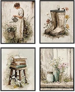 VONTP Vintage French Country Floral Book Wall Art Decor, Rustic Cottagec...